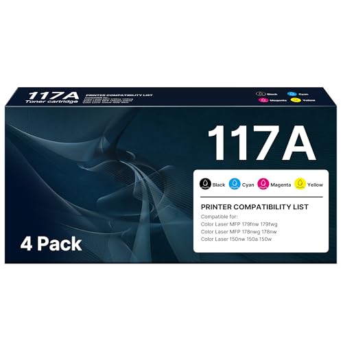Pack toner HP 117A couleurs nettes Washope haute précision pour HP Laser 150a 178nw