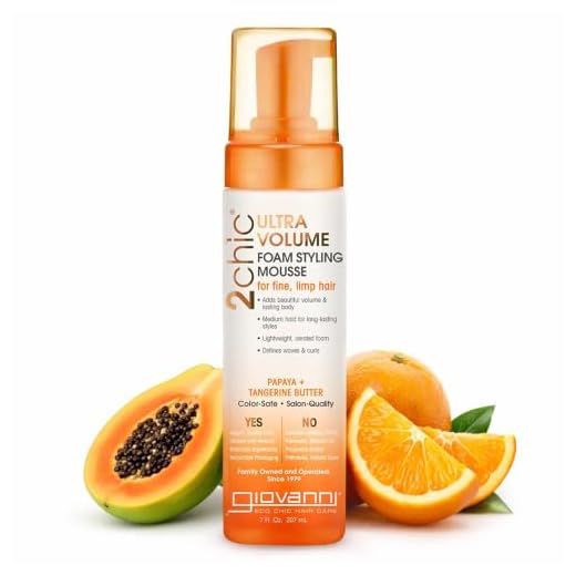 GIOVANNI 2chic Ultra-Volume Foam Styling Mousse, 7 oz. - Daily Volumizing Formula with Papaya & Tangerine Butter, Promotes Weightless Control for Fine Limp Thin Hair, No Parabens, Color Safe