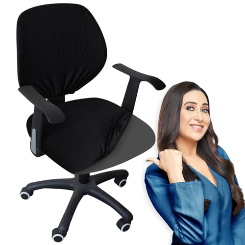 Image of HOKIPO Water Repellent Office Chair Cover for Task Chair - 210 GSM Stretchable Jacquard - Washable & Anti-Slip - Fits Small Office Chairs Without Headrest, Black (AR-5007-BLK)