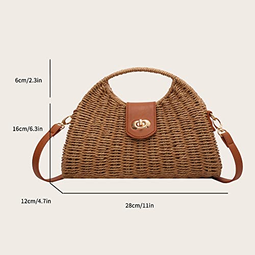 Orgone Woven Shell Shape Tote Bag, Straw Rattan Raffia Shoulder Bag Summer Beach Crossbody Purse Handbag for Women Travel - Thumbnail 6