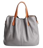 Molodo Womens Satchel Hobo Top Handle Tote Geuine Leather Handbag Shoulder Purse,Grey,Large