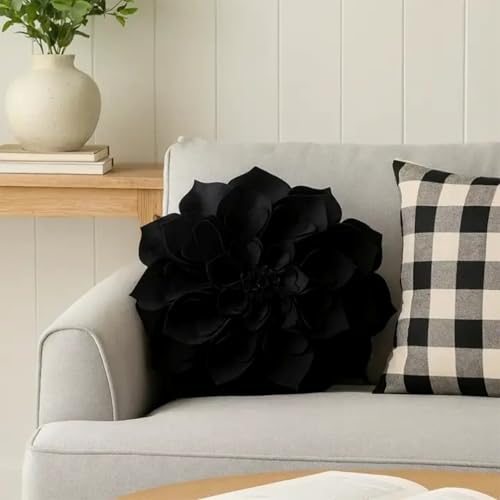 Fennco Styles 3D Heart-Shaped Petals Throw Pillow Cover, Black, 13" Round