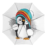 MHYRAC Umbrella, Cute Penguin Auto 3 Fold Umbrella, Printed Inside, Black Outside