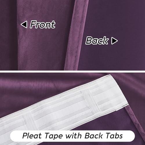 Image of RYB HOME Purple Velvet Blackout Curtains 84 inches for Bedroom Living Room | Thermal Insulated, Room Darkening, Super Soft Velvet, Drapes with Pleat Tape, Dining Room Home Theater, W52 x L84, 2 Panels