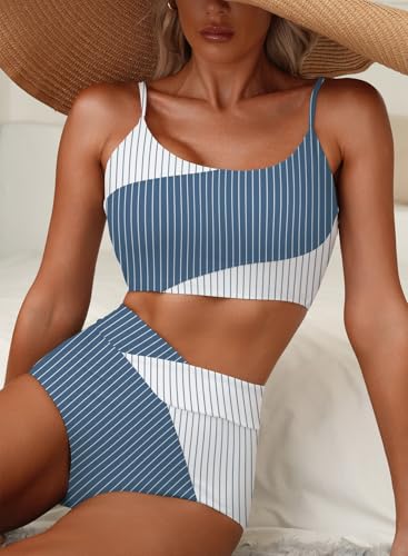 Image of Herseas Women 2 Piece High Waisted Bikini Sets Color Block Popular Swimsuit 2026 Summer Beach Best Bathing Suits