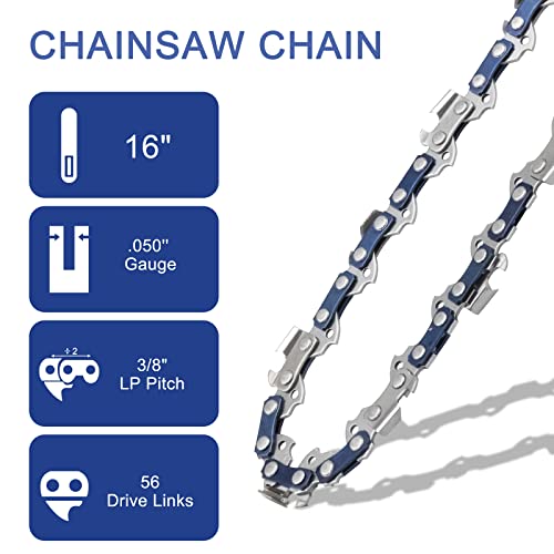 O-Conn 4 Pack 16 Inch Chainsaw Chain 3/8" Lp Pitch .050'' Gauge 56 Drive Links Fits Makita, Echo, Husqvarna And More #TOP1