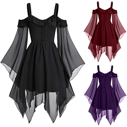 IMJONO Hauts Femmes été épaules Denudees Tee Shirt Femme Grande Taille Gothique Criss Traverser Insert Top Sexy Dentelle Papillon Manche Halloween T-Shirt Hauts Femme Pas Cher(Noir,XXXXL Cover