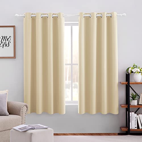 HOMEIDEAS Blackout Curtains for Bedroom 52 X 63 Inch Length 2 Panels Set Beige Room Darkening Curtains/Drapes, Soundproof Thermal Grommet Window Curtains for Living Room