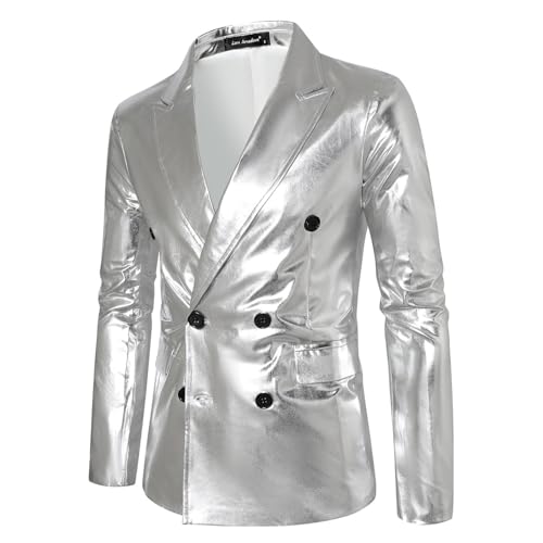Veste de costume à double boutonnage brillante pour homme coupe tendance de carnaval