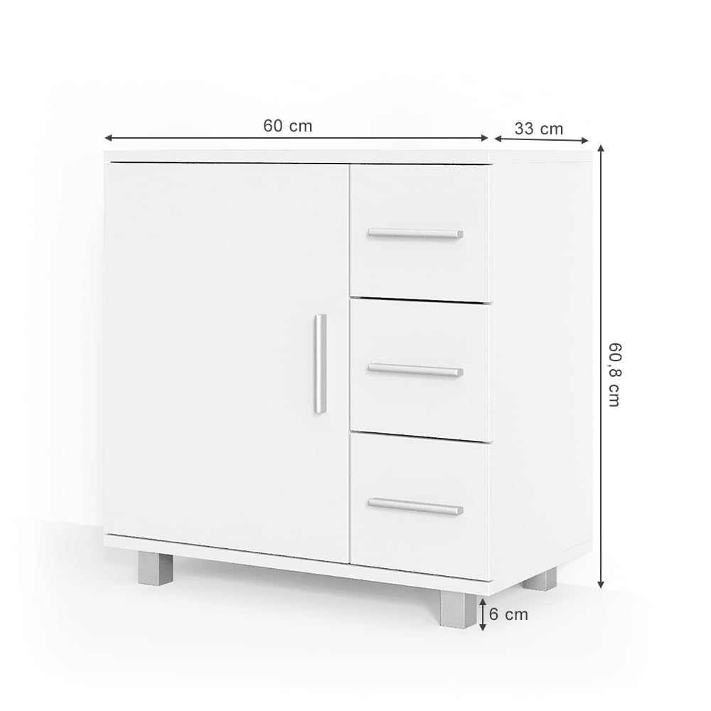 Vicco Mueble bajo Lavabo Ilias, Blanco, 60 x 60.8 cm | con recorte para sifón para instalación en lavabo