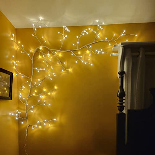 NEWNEN Twig String Lights,Lighted Willow Tree Vine Fairy Lights Plug in Powered,144 Warm White LED Twig Tree with Lights for Wall Indoor Bedroom Living Room Home Christmas Décor (White)