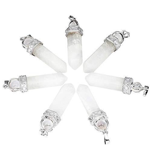 Tumbeelluwa Crystal Point Necklace Hexagonal Prism Stone Pendant With Chain Healing Jewelry Pack Of 2,Rock Quartz #TOP2
