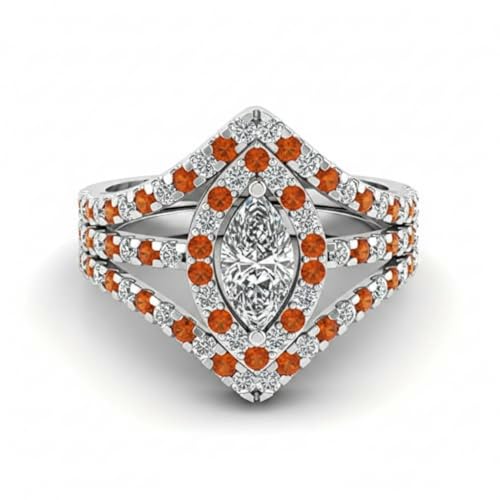 Image of Choose Your Gemstone Royal Empress Ring 925 Sterling Silver Marquise Shape Halo Engagement Rings Ornaments Surprise for Wife Symbol of Love Clarity Comfortable US Size 4 to 12