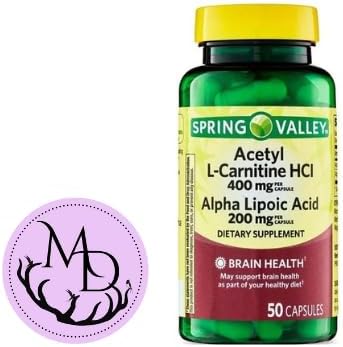Spring Valley Acetyl L-Carnitine HCI 400 mg + Alpha Lipoic Acid 200 mg Capsules, 50 Count + Sticker Dri Store