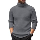 Jersey Hombre Invierno Cuello Alto, Moda Hombre Color Liso Manga Larga, Jerseys Vintage Sweaters Casual Único - Adecuado para Primavera, Otoño E Invierno Gris Oscuro XL
