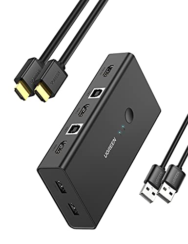 Ugreen Kvm Switch, Hdmi And Usb Switcher 2 In 1 Out Switches For 2 Computers Share Keyboard Mouse Printer And 1 Monitor, Support Full Hd 4K@30Hz With One Button Switch, 2 Usb Cable And 2 Hdmi Cable #TOP27