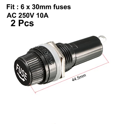 Uxcell 2Pcs Ac 10A 250V 6Mm X 30Mm Black Panel Mounted Screw Cap Fuse Holder #TOP1