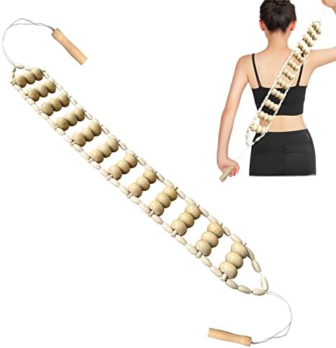 HFYZZ Wood Back Massage Roller Rope,Wood Therapy Cellulite Massage Tools,Self Massage Tools for Neck Leg Back Pain Relief 43.3 inches (23.6 x 3 inches Rolling Surface)