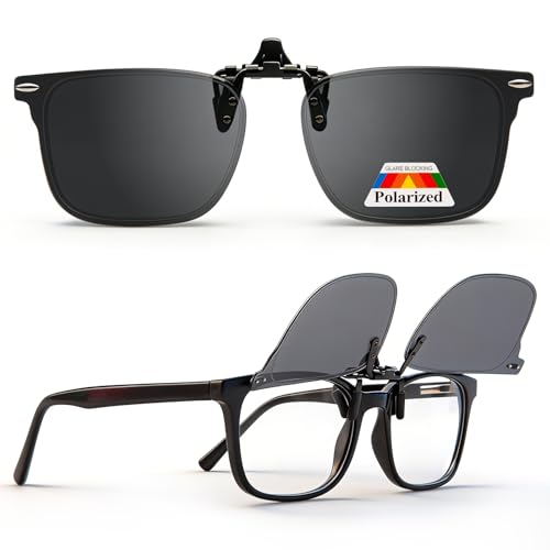 Amorays Polarisierte Clip-On Sonnenbrille UV400 Anti-Glare Gläser Flip up Brillenclip für Herren und Damen 7809(Schwarze Glas)