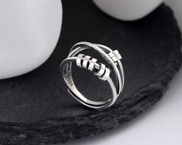 Miniatura 3 de LETINE Anillos para la ansiedad para mujeres y hombres, anillo de ansiedad de plata de ley con cuentas, anillo giratorio unisex ajustable