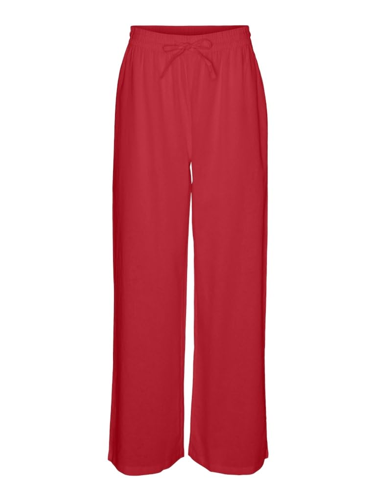 VERO MODA Women's Vmlinn Linen Pants WVN Noos, Tomato, L