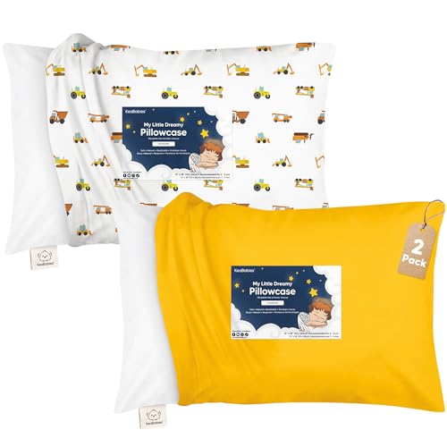 Image of KeaBabies Toddler Pillowcase, 2pk 13x18 Organic Cotton Cover (Construction) | Standard Toddler Pillowcase for Kids, Boys Girls, Soft, Durable Cotton Cover for Miniature Sleepy Pillow Cute Color No Pillow