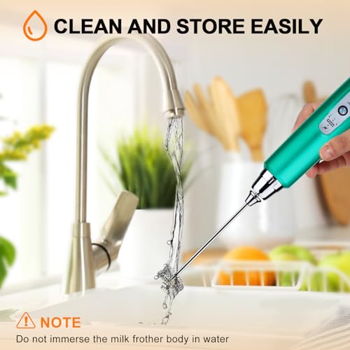 Image of YUSWKO Handheld Milk Frother Wand for Coffee, Rechargeable Electric Whisk with 3 Heads 3 Speeds Drink Mixer Coffee Frother For Latte, Cappuccino, Hot Chocolate, Egg, Turquoise