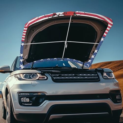 Image of USA Flag Car Hood Cover Elastic Car Hood Cover Banner 3D Eagle Car Hood Dust Covers 4th of July Automobile Front Hood Cover Cars Sedan Accessories