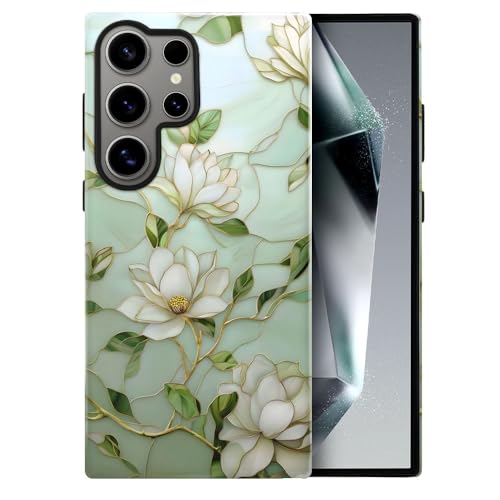 Case for Samsung Galaxy S25 Ultra,Magnolia Floral Aesthetic Case Glossy Slim Silicone Shockproof Cover for Girls Women