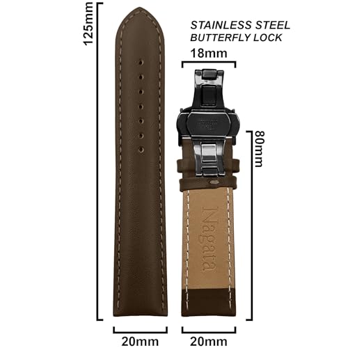 Image of DBLACK ''NAGATA3'' Leather Watch Strap with Butterfly Lock, Minimalist Design Watch Belt / / For 18mm, 20mm, 22mm, or 24mm Watch Band (Choose Your Size & Color)