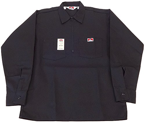 Ben Davis Men's Long Sleeve Plaid Half Zipper Shirt (Large, Black)