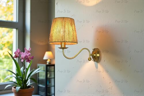 Image of Prop It Up Wall Sconce Light with Recycled Material Shade, Golden Antique Finish Wall lamp for Home, E27 Holder, Vintage Style, 35x28 cm, Bulb not Included