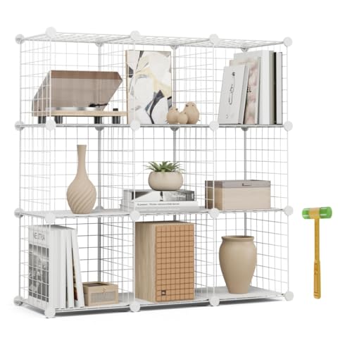 Newlux - Estantería Almacenaje Multiuso 9 Cubos (94,5x94,5x31,5cm), hasta 90Kg Capacidad. Estantería Metálica de Hierro Modular | Zapatero o Armario Abierto, Blanco