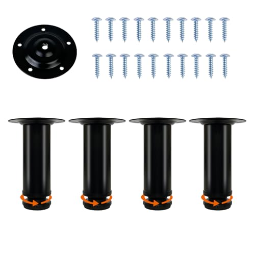QLLY 15.2cm/6 inch Adjustable Metal Furniture Legs, Replacement Leg for Sofa Couch Chair Ottoman Cabinet, Set of 4 (15.2cm, Black)