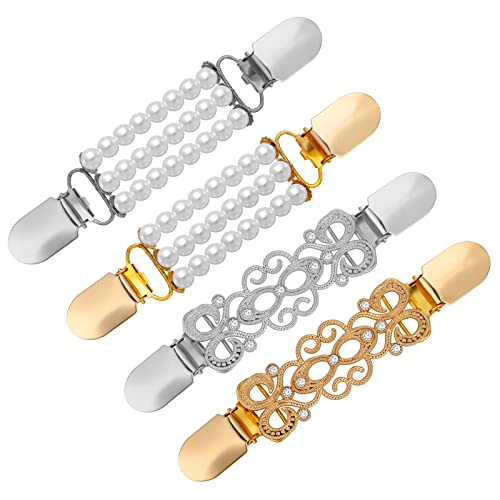 Lusofie 4 Stücke Damen Pullover Clip Strickjacke Clip Vintage Metall Perle Hemd Brosche Kragen Pin Kleidung Schmuck Zubehör Cover