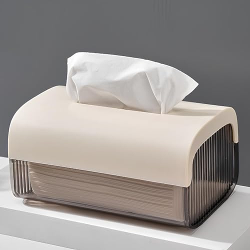 Image of oddpod Vue Desktop & Wall Mount Tissue Storage Box with Telescopic Spring /Facial Napkin Holder & Dispenser for Home, Office, Countertop, Car, Hotel, and Institutions - Smoky Ivory