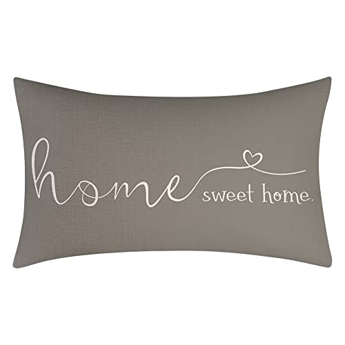 MFGNEH Home Sweet Home Quotes Farmhouse Pillow Covers, 12x20 Inch, Decorative Throw Pillow Case, Housewarming Gift, Grey