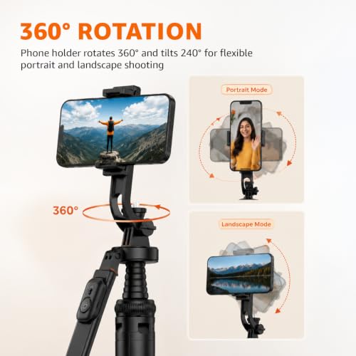 Image of Amazon Basics 71 inch Extendable Selfie Stick Tripod with Quad Stand, 360 Rotatable Handle, Detachable Bluetooth Remote, Phone Tripod for Vlogging, YouTube & Travel, Compatible with All Smartphones