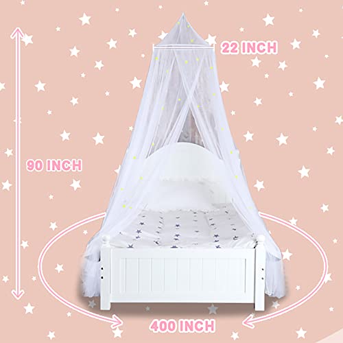 Bed Canopy For Girls With Glowing Stars In The Dark, White Princess Bed Curtains For Baby Crib, Kids Bed & Toddler Bed, Twin, Full & Queen Bed, Mosquito Net Canopy For Girls Room, Easy To Install #TOP7