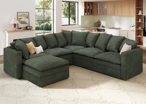 HONBAY Modular Sectional Sofa, U Shaped Couch with Storage, Corduroy