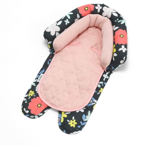Image of Travel Bug Baby & Toddler 2-in-1 Head Support Duo Head Support for Car Seats, Strollers & Bouncers, (Dark Floral)