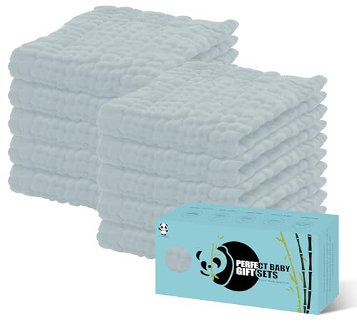 Image of HIPHOP PANDA 10 Pack 6-Layers Muslin Burp Cloths Large - Durable 100% Cotton - Baby Essentials Extra Absorbent and Soft Boys & Girls Rags for Newborn Registry (Slate, 20" X10")