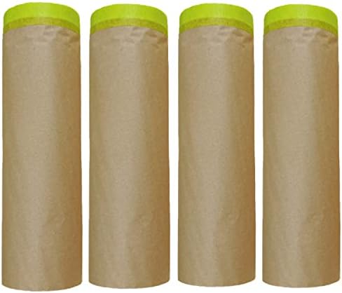 18inX50ft Masking Paper, paint masking, Automotive Paint Paper Roll with Tape, Tape and Drape for Painting, Assorted Paint Masking Paper for Car and Furniture，waterproof tear resistant (4 Rolls)
