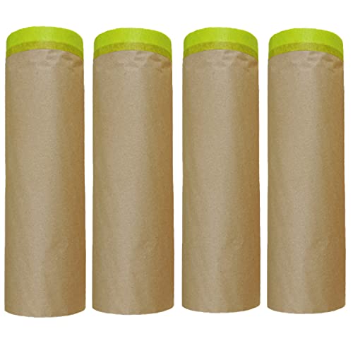 18Inx50Ft Masking Paper, Paint Masking, Automotive Paint Paper Roll With Tape, Tape And Drape For Painting, Assorted Paint Masking Paper For Car And Furniture，Waterproof Tear Resistant (4 Rolls) #TOP9