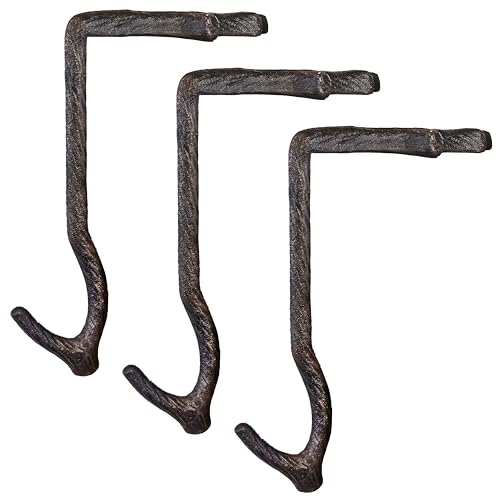 Lulu Decor,100% Cast Iron 10" Stocking Holder for Mantle Holds Up to 9 lbs Low Profile Design with Rubber Grip Ideal for Christmas Stockings Garland Holder Simple Natural Branch Shape (Set of 3)