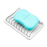 Slideep Ceramic Soap Dish Holder, Stainless Steel Soap Bar Holder for Bathroom and Shower, Double La
