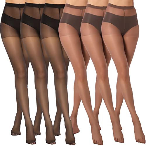 MANZI Women's Black (3 Pairs) Coffe (3 Pairs) Sheer Soft Tight 20 Denier, L