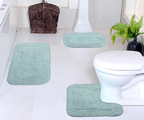 Home Weavers Radiant Collection 100% Cotton Bathroom Rugs Set, Washable Rug, Extra Soft and Absorbent Bath Rug, Kitchen Mat, Bath Mat Set, Bath Floor Mat Non Slip, 3 Piece Set with Contour, Sky Blue by Home Weavers - Used condition - US$24.75