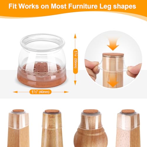 Image of CHUNZEXI 16 Pack Chair Leg Floor Protectors for Hardwood Floors, Silicone Felt Covers Pads Caps, Protect Wood Furniture Feet Floors Noise Reduce and Scratch (Universal Large)