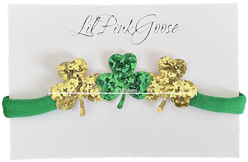 Baby St. Patrick's Day Headbands Green Clover Bow Headbands For Newborn and I Year & up Girls (Green&GoldClover)2